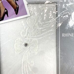 Vintage Hibaly Pantyhose White Flocked Bow & Rhinestone One Size 100-175lb Pinup